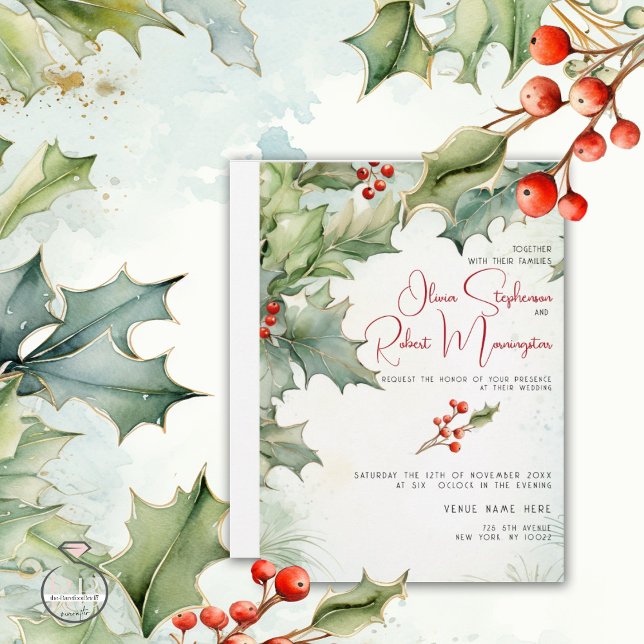 Convites Casamento | Holly de inverno e Berries (Criador carregado)