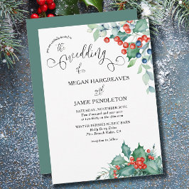 Convites Casamento Holly Watercolor e Berries de inverno