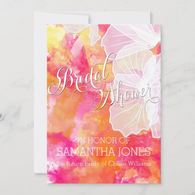 CONVITES CASAMENTO HOLLYHOCK SUNSET WATERCOLOR (Frente)