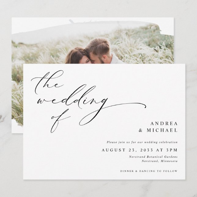 Convites Casamento Horizontal de Foto Romântica com Letra V (Frente/Verso)