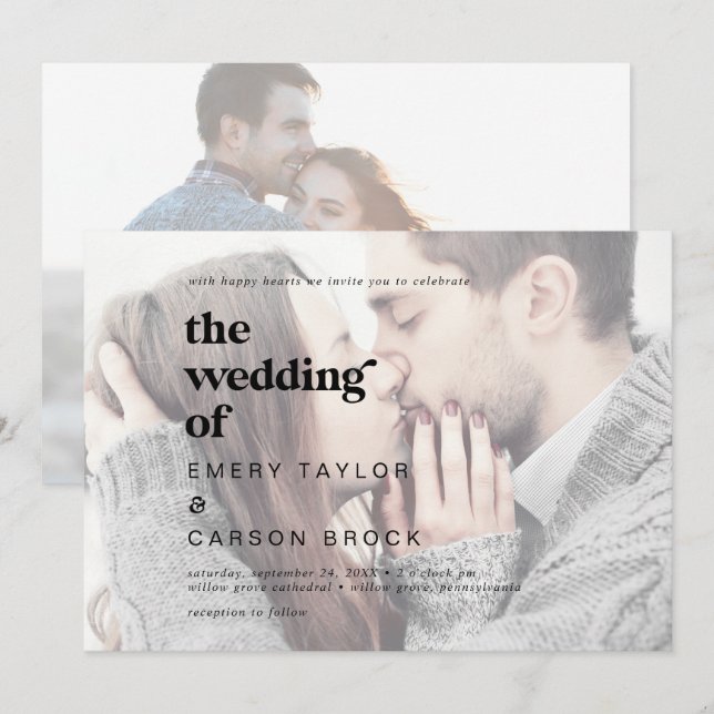 Convites Casamento Horizontal de Fotografias com Tipografia (Frente/Verso)