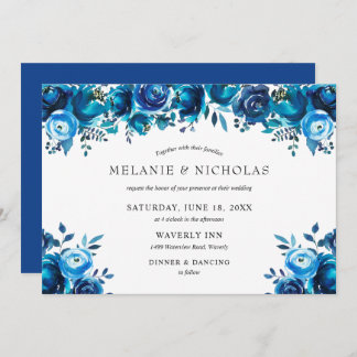 Convites Casamento horizontal floral com cor aquosa azul de