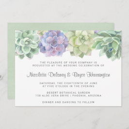 Convites Casamento Horizontal Suculento Verde e Roxo