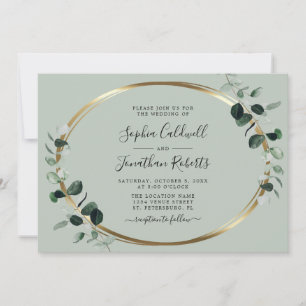 Convites Casamento Horizontal Tudo em Um Eucalyptus Dourado