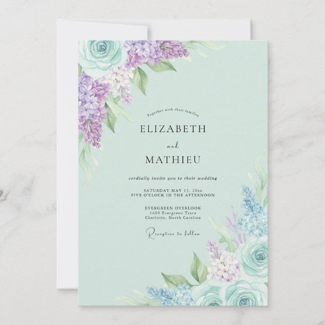 Convites Casamento Hortênsia Eucalipto Lilás Menta (Frente)