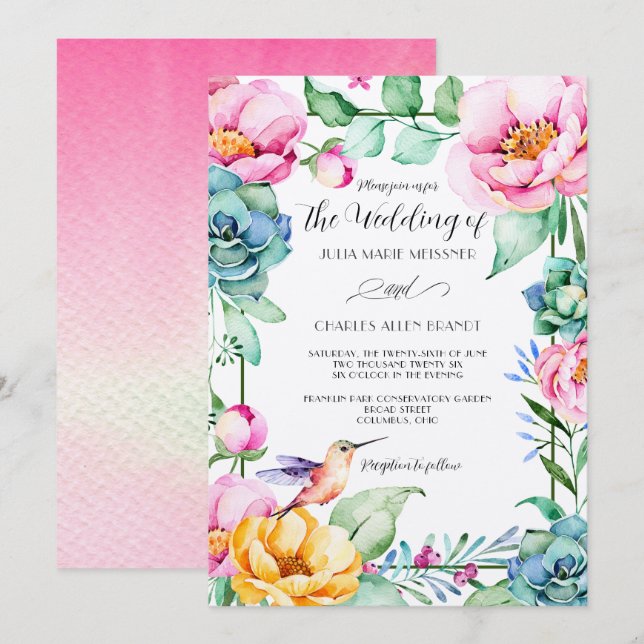Convites Casamento Hummingbird Motif (Frente/Verso)