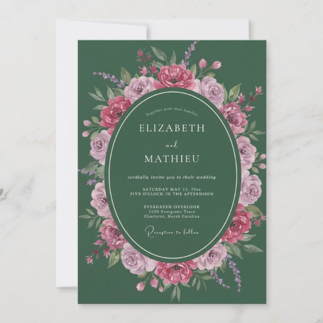 Convites Casamento Hunter Magenta Bloom (Frente)
