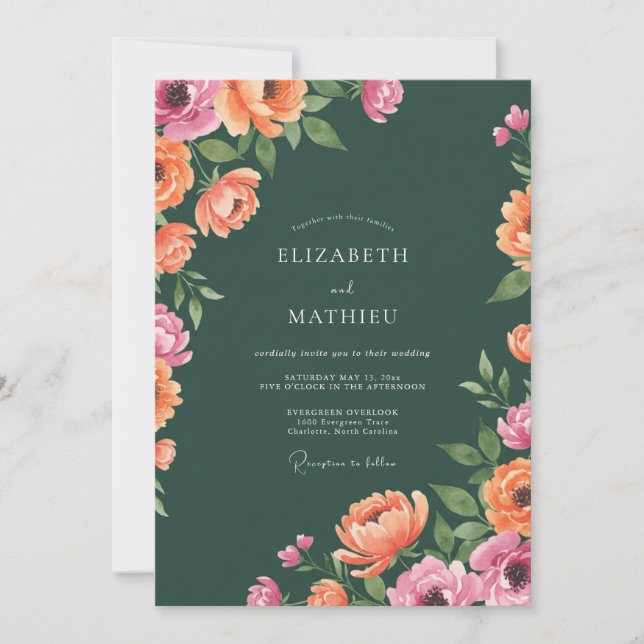 Convites Casamento Hunter Magenta Ranunculus Eucalipto (Frente)