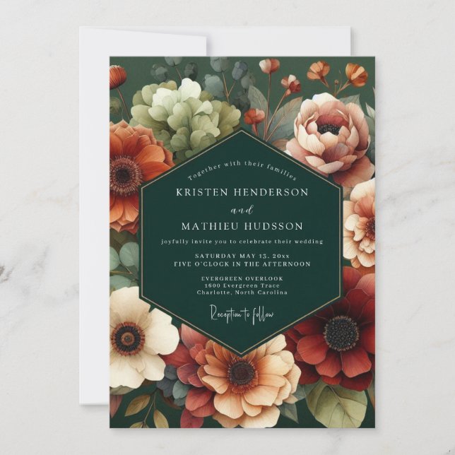 Convites Casamento Hunter Outono Flora (Frente)