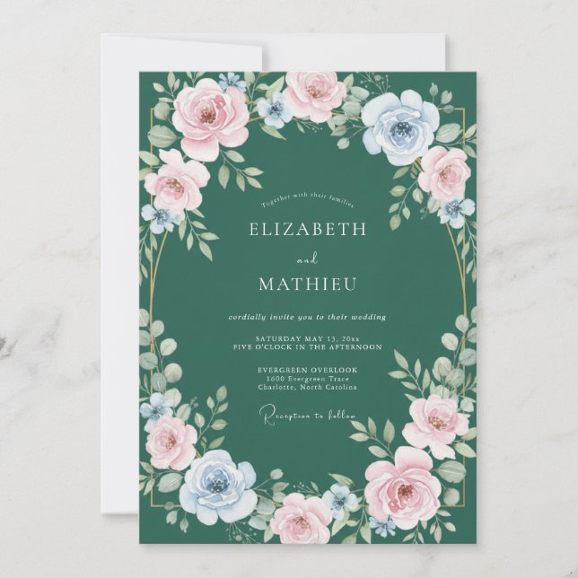 Convites Casamento Hunter Pink Peony (Frente)