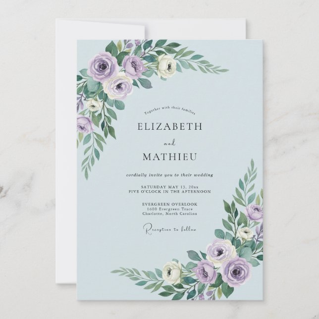 Convites Casamento Idílico de Primavera Azul Pó (Frente)