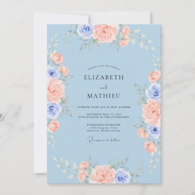 Convites Casamento Idílico de Primavera com Pêssego Azure (Frente)