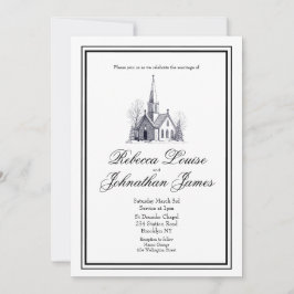 Convites Casamento Igreja Script Branco Preto Elegante Cape