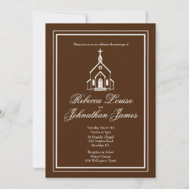 Convites Casamento Igreja Tradicional Capela Marrom Escuro 