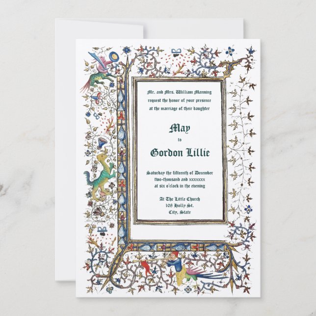 Convites Casamento Iluminado da Medieval 1415 (Frente)