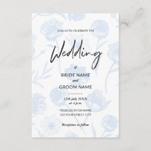 Convites Casamento Ilustração Elegante Floral Azul Claro