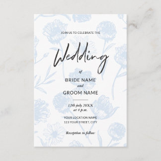 Convites Casamento Ilustração Elegante Floral Azul Claro