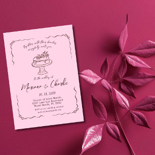 Convites Casamento Ilustrado à Mão com Rosa Caprichoso
