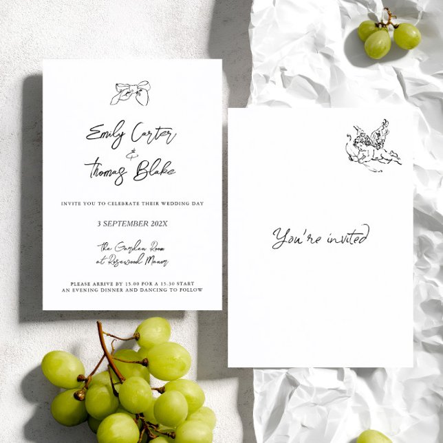 Convites Casamento Ilustrado à Mão com Tinta Caprichosa (Whimsical Ink Hand Drawn Illustration Wedding Invitation)