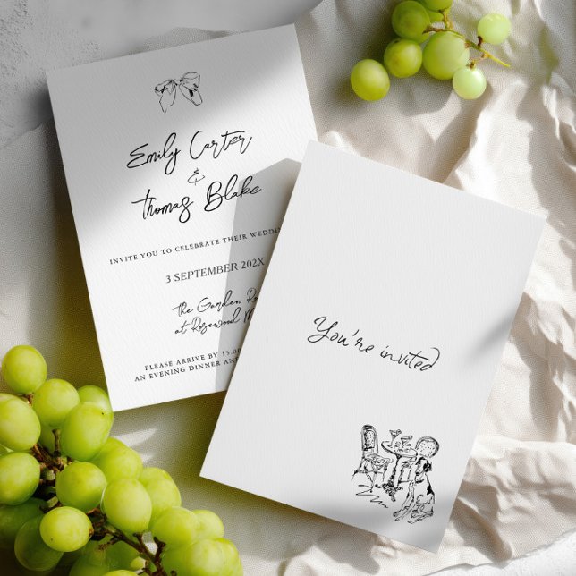 Convites Casamento Ilustrado à Mão com Tinta Caprichosa (Whimsical Ink Hand Drawn Illustration Wedding Invitation)