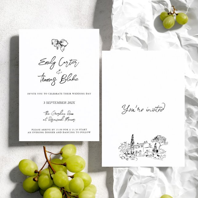 Convites Casamento Ilustrado à Mão com Tinta Caprichosa (Whimsical Ink Hand Drawn Illustration Wedding Invitation)