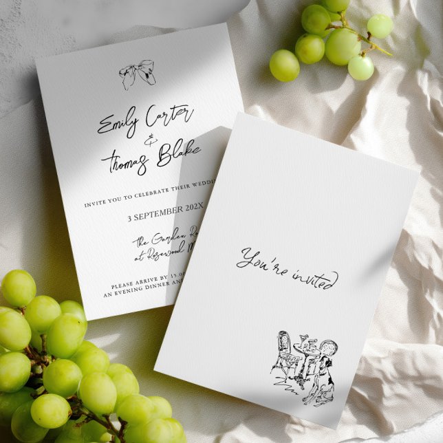 Convites Casamento Ilustrado à Mão com Tinta Caprichosa (Whimsical Ink Hand Drawn Illustration Wedding Invitation)