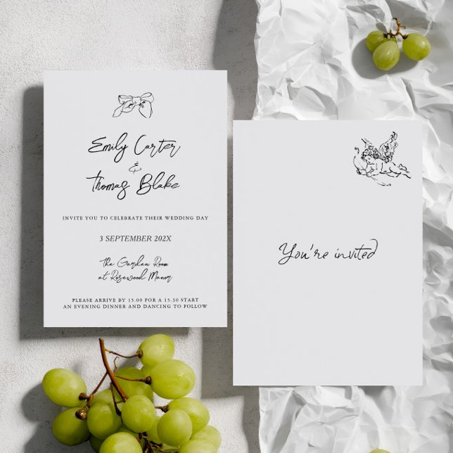 Convites Casamento Ilustrado à Mão com Tinta Caprichosa (Whimsical Ink Hand Drawn Illustration Wedding Invitation)