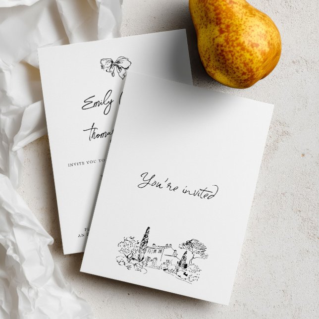 Convites Casamento Ilustrado à Mão com Tinta Caprichosa (Whimsical Ink Hand Drawn Illustration Wedding Invitation)