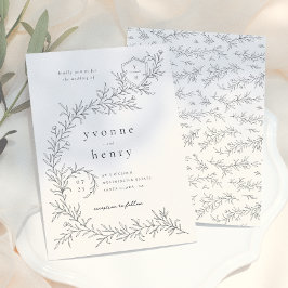 Convites Casamento Ilustrado Botânico Floral Preto e Creme
