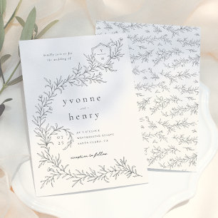 Convites Casamento Ilustrado Botânico Floral Preto e Creme