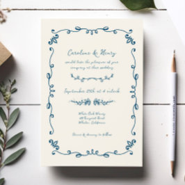 Convites Casamento Ilustrado Branca E Manuscrito