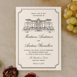 Convites Casamento Ilustrado de Mansão Clássica