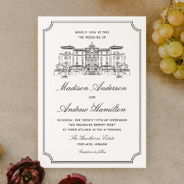 Convites Casamento Ilustrado de Mansão Clássica