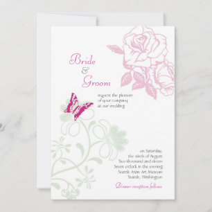 Convites Casamento ilustrado de Rosas e borboletas