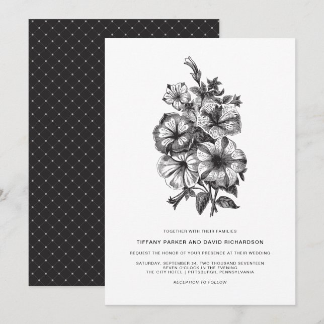 Convites Casamento Ilustrado Elegante Floral (Frente/Verso)
