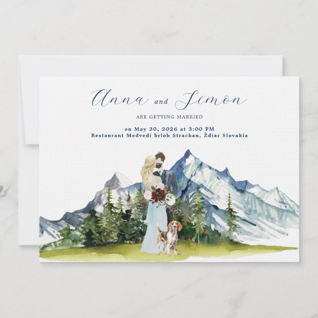 Convites Casamento Ilustrado na Montanha Rústica (Frente)