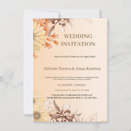 Convites Casamento Ilustrativo de Castanho e Laranja