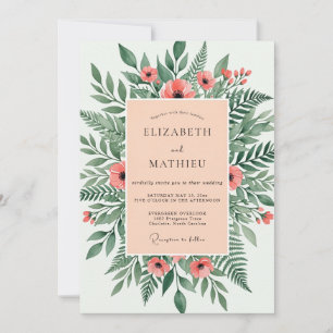 Convites Casamento Ilustrativo Florestal com Salmão