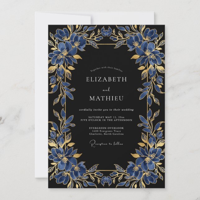 Convites Casamento Imperial Noturno Azul Naval (Frente)