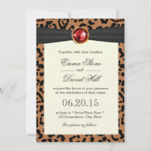 Convites Casamento Impresso de Leopard com Brisas Negras Ru