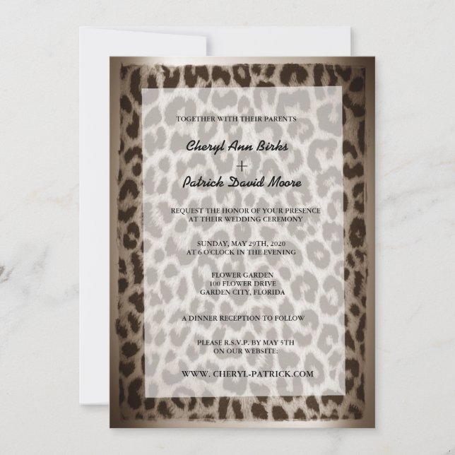 Convites Casamento Impresso de Taupe Leopard Moderno Elegan (Frente)