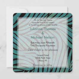 Convites Casamento Impresso de Teal Zebra
