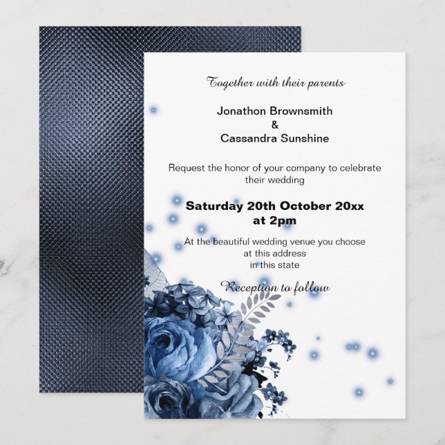 CONVITES CASAMENTO INCORPORADO FLORAL DE BUQUÊ ELEGANTE (Frente/Verso)