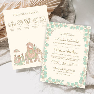 Convites Casamento Indiano Elefante Baraat de Hortelã Eucal