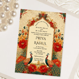 Convites Casamento Indiano Elegante Floral Vintage Pavão