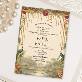 Convites Casamento Indiano Elegante Floral Vintage Pavão