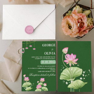 Convites Casamento Indiano Flor de Lótus Verde Profundo