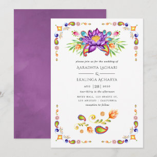 Convites Casamento Indiano Floral Paisley da Moda
