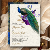 Casamento Indiano Floral Roxo Azul Real Pavão