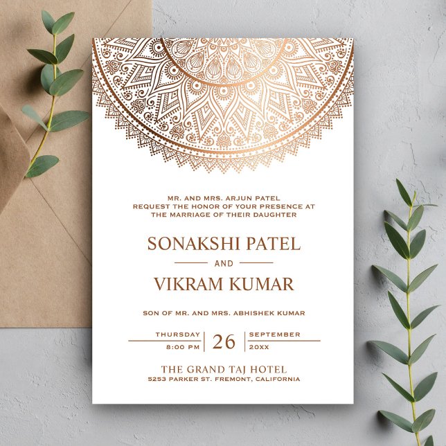 Convites Casamento Indiano Mandala Branco Tradicional (Criador carregado)